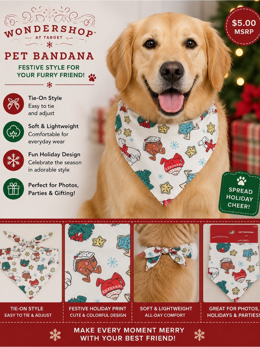 Wondershop White Holiday Print Pet Bandana